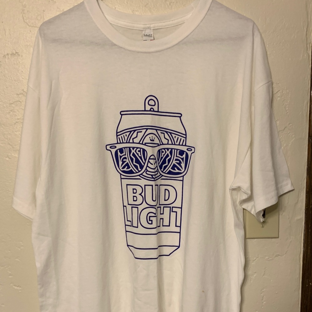 Bud Light White T-Shirt with Blue Graphic